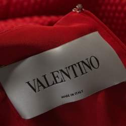 Pre Owned Valentino Red Textured Silk Blend Short Dress M