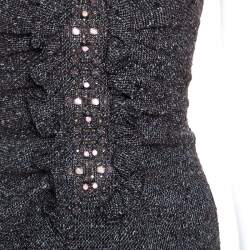Pre Owned Valentino Grey Boucle Knit Wool Blend Embellshed Detail Dress M