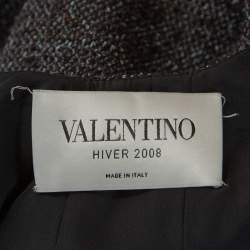 Pre Owned Valentino Grey Boucle Knit Wool Blend Embellshed Detail Dress M