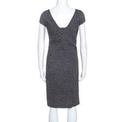 Pre Owned Valentino Grey Boucle Knit Wool Blend Embellshed Detail Dress M