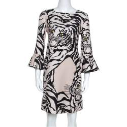 Pre Owned Valentino Beige Crepe Tiger Re-Edition Dress M