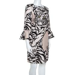 Pre Owned Valentino Beige Crepe Tiger Re-Edition Dress M