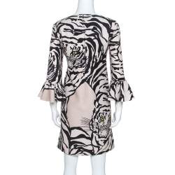 Pre Owned Valentino Beige Crepe Tiger Re-Edition Dress M