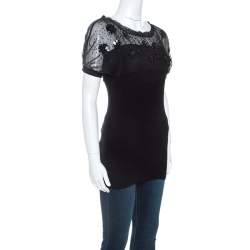 Pre Owned Valentino Black Wool and Silk Embellished Detail Top S