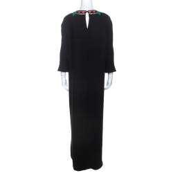 Pre Owned Valentino Black Crepe Embroidered Detail Maxi Dress L