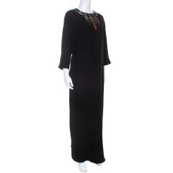 Pre Owned Valentino Black Crepe Embroidered Detail Maxi Dress L