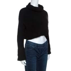 Pre Owned Valentino Black Wool Rib Knit Turtle Neck Cropped Sweater M