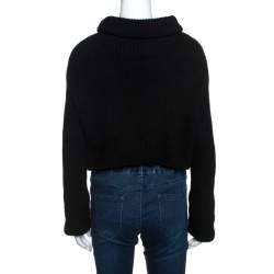 Pre Owned Valentino Black Wool Rib Knit Turtle Neck Cropped Sweater M