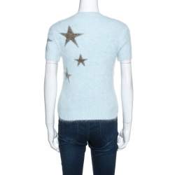 Pre Owned Valentino Light Blue Angora Wool Short Sleeve Star Intarsia Jumper S