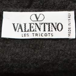 Pre Owned Valentino Dark Grey Wool Vine Panel Detail Short Sleeve Sweater M