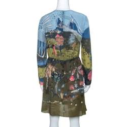 Pre Owned Valentino Olive Green Jungle Of Delight Print Silk Dress S