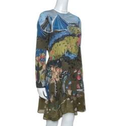 Pre Owned Valentino Olive Green Jungle Of Delight Print Silk Dress S