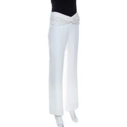 Pre Owned Valentino Off White Crepe Sequined Waist Band Detail Pants M
