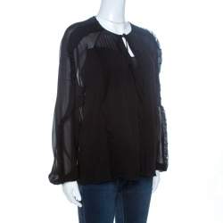 Pre Owned RED Valentino Black Sheer Silk Ruffle Trim Blouse M