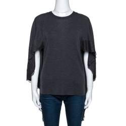Pre Owned Valentino Grey Wool Knit Lace Trim Caped Sweater M