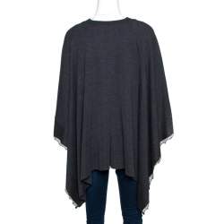 Pre Owned Valentino Grey Wool Knit Lace Trim Caped Sweater M