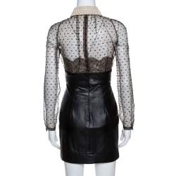 Pre Owned Valentino Black Leather Skirt Embellished Collar Detail Dress S