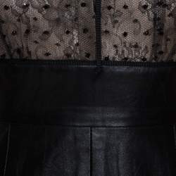 Pre Owned Valentino Black Leather Skirt Embellished Collar Detail Dress S
