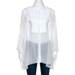 Pre Owned Valentino White Silk Draped Detail Button Front Blouse S