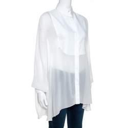 Pre Owned Valentino White Silk Draped Detail Button Front Blouse S