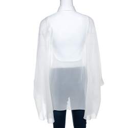 Pre Owned Valentino White Silk Draped Detail Button Front Blouse S
