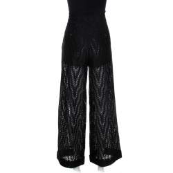 Pre Owned Valentino Black Eyelet Lace Cotton Wide Leg Pants S