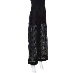 Pre Owned Valentino Black Eyelet Lace Cotton Wide Leg Pants S