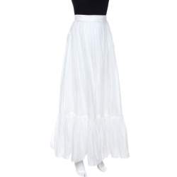 Pre Owned Valentino White Cotton Flared Maxi Skirt S
