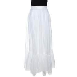 Pre Owned Valentino White Cotton Flared Maxi Skirt S