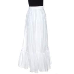 Pre Owned Valentino White Cotton Flared Maxi Skirt S