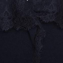 Valentino Navy Blue Knit Lace Trim Waterfall Front Cardigan M