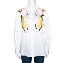 Pre Owned Valentino White Cotton Poplin Floral Embroidered Button Front Shirt M