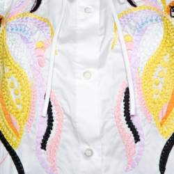 Pre Owned Valentino White Cotton Poplin Floral Embroidered Button Front Shirt M