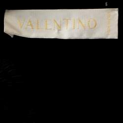 Pre Owned Valentino Black Felt Wool Fur Trim Belted Jacket XL