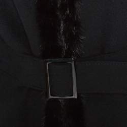 Pre Owned Valentino Black Felt Wool Fur Trim Belted Jacket XL