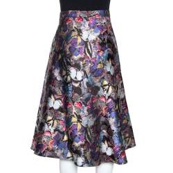 Pre Owned Valentino Multicolor Butterfly Silk Brocade Midi Skirt M
