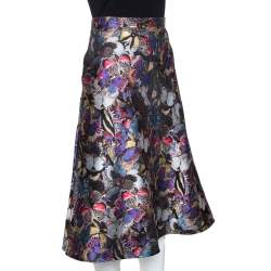 Pre Owned Valentino Multicolor Butterfly Silk Brocade Midi Skirt M