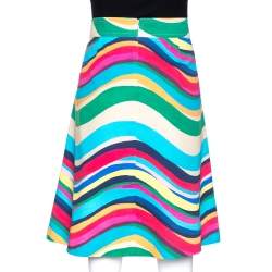 Pre Owned Red Valentino Multicolor Wave Print Stretch Cotton A Line Skirt L