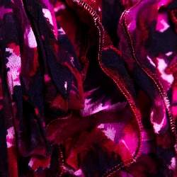 Pre Owned Valentino Purple Printed Silk Ruffle Front Blouse XL