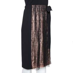 Pre Owned Valentino Black Crepe and Lace Insert Midi Skirt M