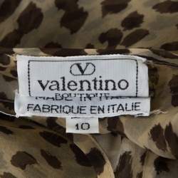 Pre Owned Valentino Boutique Vintage Beige Animal Print Tiered Maxi Dress L