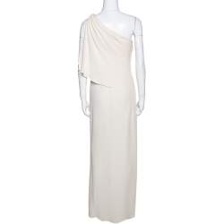 Pre Owned Valentino Boutique Cream Crepe Draped One Shoulder Dress M