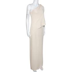 Pre Owned Valentino Boutique Cream Crepe Draped One Shoulder Dress M