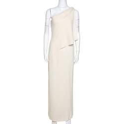 Pre Owned Valentino Boutique Cream Crepe Draped One Shoulder Dress M