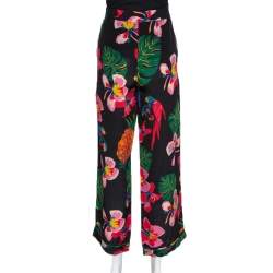 Pre Owned Valentino Multicolor Silk Tropical Print Wide Leg Pants S