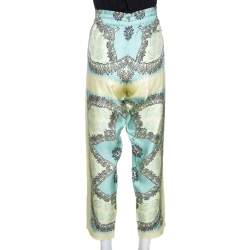 Pre Owned Valentino Turquoise and Yellow Printed Silk Pajama Pants L