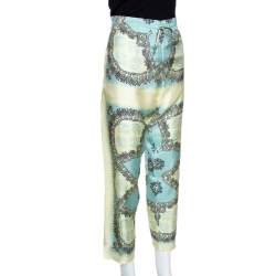 Pre Owned Valentino Turquoise and Yellow Printed Silk Pajama Pants L