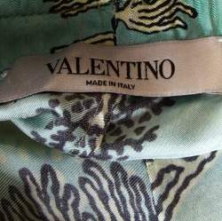Pre Owned Valentino Turquoise and Yellow Printed Silk Pajama Pants L