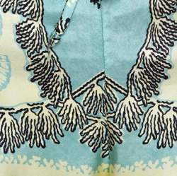 Pre Owned Valentino Turquoise and Yellow Printed Silk Pajama Pants L