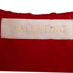 Pre Owned Valentino Red Textured Wool Bejewelled Sheath Dress M
